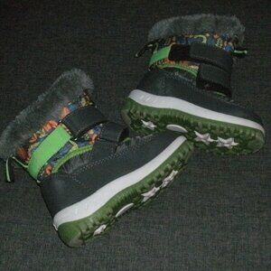 Merence Winter Snow Boots Gray & Green Dino Dinosaur Print Toddler sz US 8 EU 25
